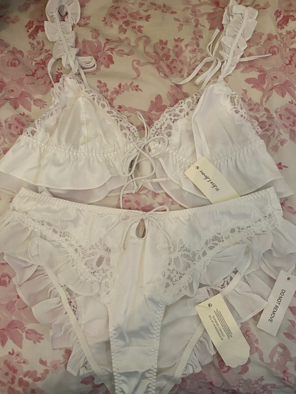 NWT For Love And Lemons White Butterfly Lace Bra Top and Panties Set